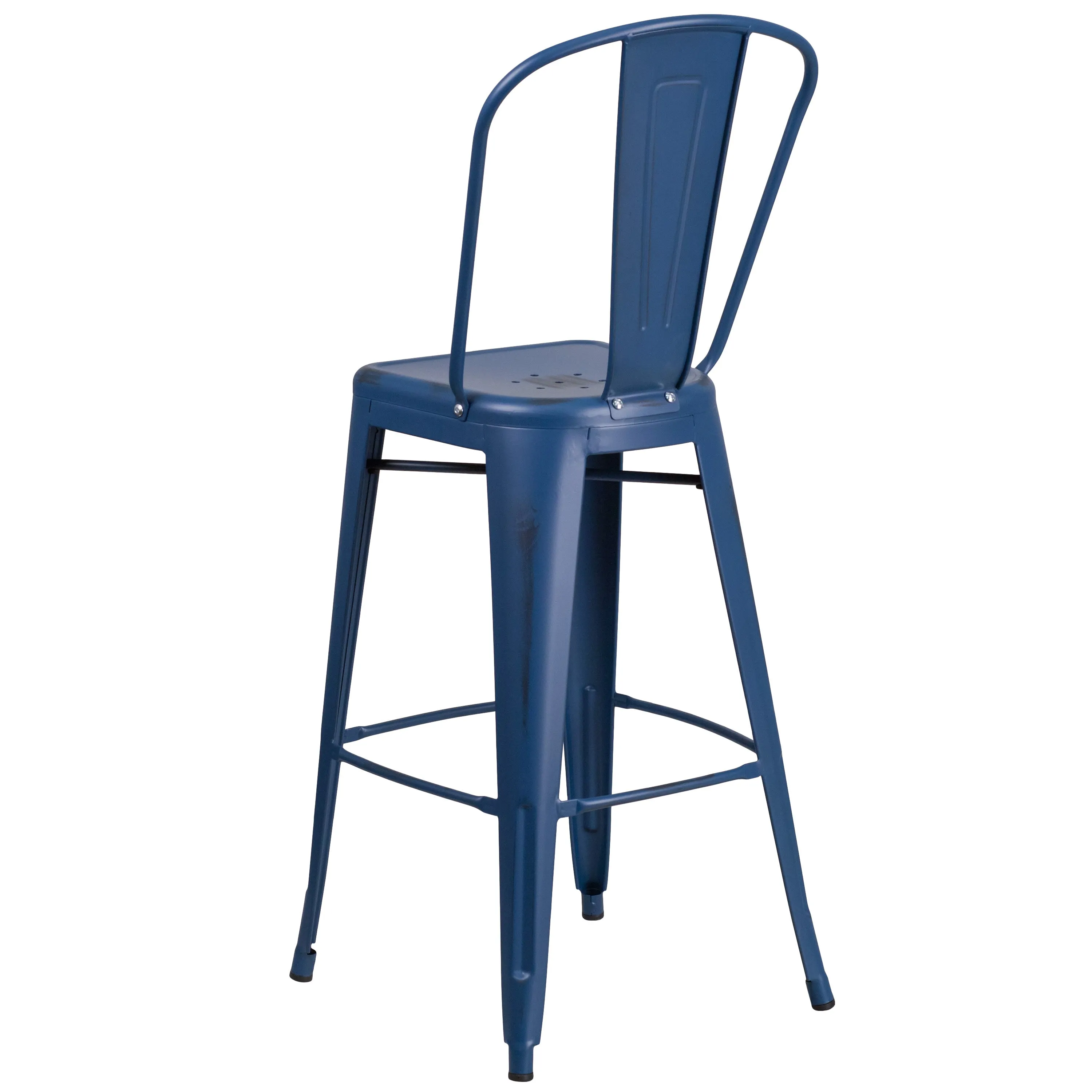 Commercial Grade 30" High Distressed Metal Indoor-Outdoor Barstool with Back